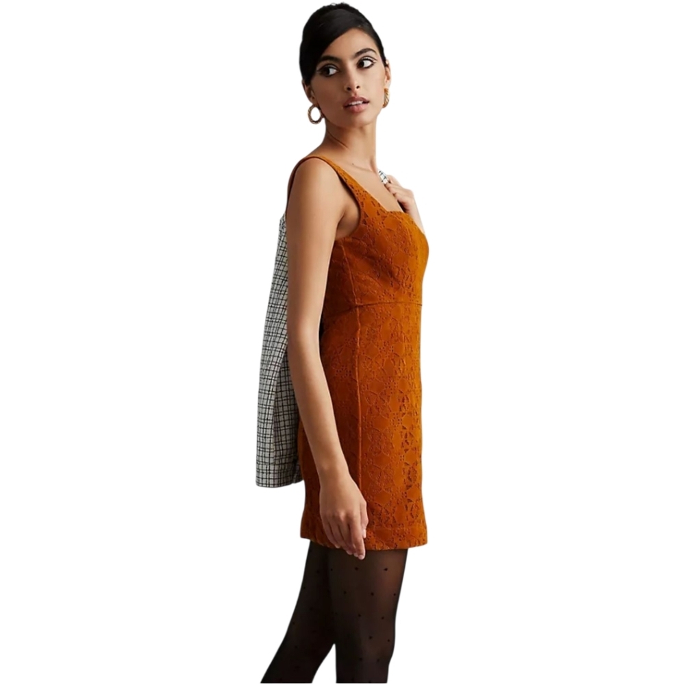 NWT Anthropologie Maeve Faux Suede Shift Dress Size 2 Copper Brown MSRP $170 - Picture 3 of 13